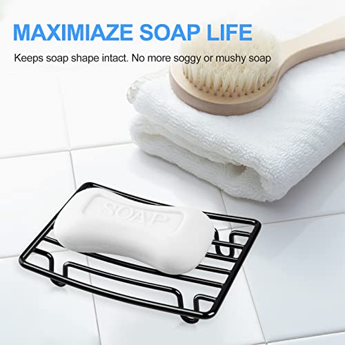 Bar Soap Dish Holder for Shower Bathroom Stainless Steel Rust Proof Self Draining, Black-2 Pack - color: Black-rectangular 2p