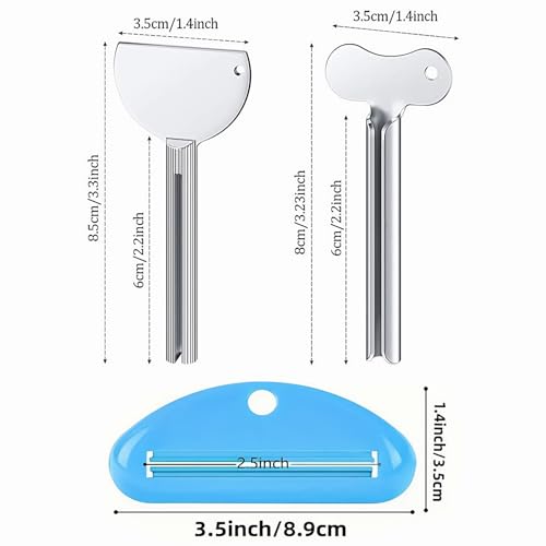 4 Pack Toothpaste Tube Squeezer Set, 2 Stainless Steel Metal Tube Wringers + 2 Hangable Plastic squeezers, Bathroom Toothpaste Key for Cream, Hair Dye, Paint, Reduce Waste Tool