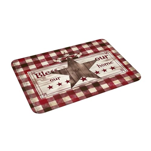 Bath Mat Country Star Burgundy Red Plaid Berry Retro Wood Grain Quick Dry Bathroom Rugs Non Slip Absorbent Shower Flannel Rug Floor Mat for Bathroom,Bathtub,Sink,Bedroom,16"X24" - color: Cay22