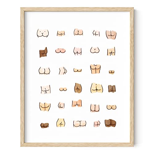 HAUS AND HUES Funny Bathroom Art - Butts Collage Cute Bathroom Decor, Sign, Wall Art (Beige Frame, 16x20) - color: Butts, size: 16"L x 20"W, style: Beige Framed