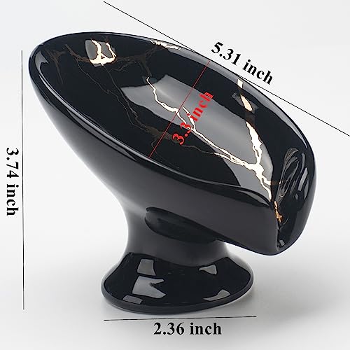 Soap Dish, Ceramic Soap Holder, Self Draining Soap Dish Holder, Leaf Shape Soap Bar Holder (Black)