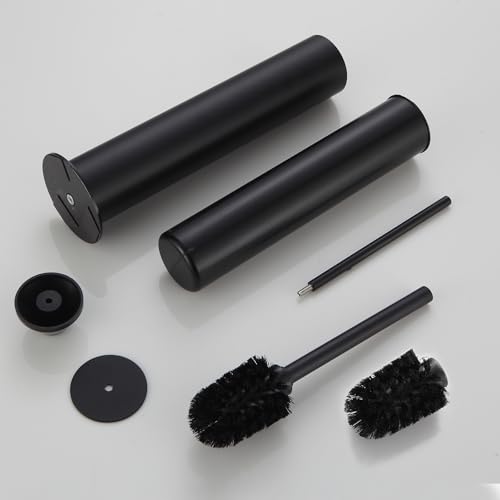 BGL Toilet Brush and Holder Set, Heavy Duty 304 Stainless Steel, Round Base and Long Handle for Bathroom Deep Cleaning, Drip-Proof, Space Saving for Storag, Black - color: Matte Black