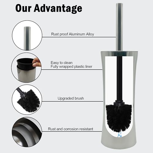 Vince Camuto Toilet Bowl Brush with Holder, Durable Bathroom Cleaning Tool, Modern Design for Easy Toilet Maintenance, Bathroom Cleaner Brush for Efficient Cleaning and Hygiene - color: Chrome