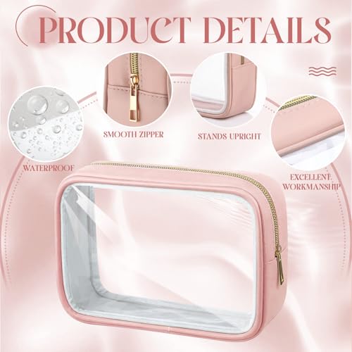 Abbylike 6 Pcs Clear Makeup Bags Bulk PU Leather Cosmetic Pouches Transparent Toiletry Bags with Zipper Waterproof Purse Skincare Car Organizer for Girl Women Travel Gifts(Nude Pink) - color: Nude Pink