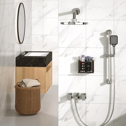 Black Toothbrush Holder wall Mount, Aluminum，No Drilling Required | Aluminum Material Shower Shaver Storage Rack,Removable Toothpaste Storage Rack - size: Black double slot