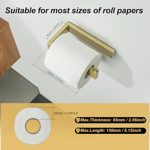 Sayayo Brushed Gold Toilet Paper Holder Wall Mount, Toilet Tissue Holder for Bathroom Tp Holder Square, SUS304 Stainless Steel - color: Gold - Drilling