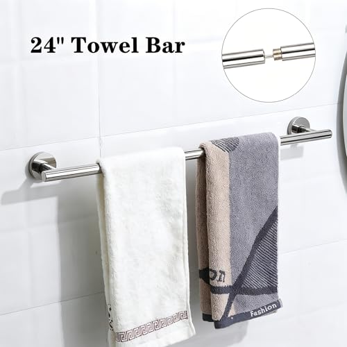 Polished Chrome Bathroom Hardware Accessories Set 5 Piece, Stainless Steel Bath Towel Bar Set 24 Inch,Toilet Paper Holder,Towel Ring Holder,Towel Rack Set,Gold Bathroom Accessories Kit Silver - color: Polished Chrome