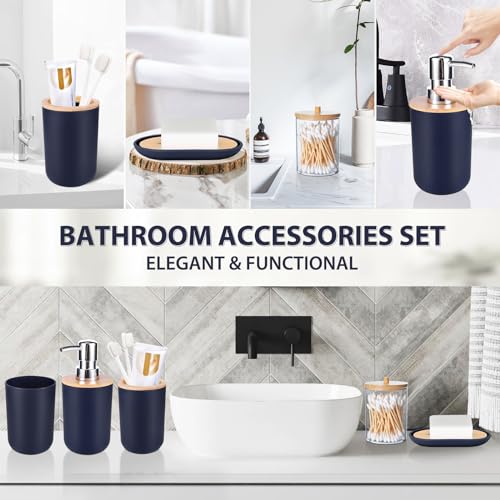 iMucci Bathroom Accessories Set 5Piece Navy Blue Bathroom Sets, Toothbrush Holder, Toothbrush Cup, Lotion Soap Dispenser, Soap Dish and Qtip Holder Bathroom Decor - style: Navy Blue