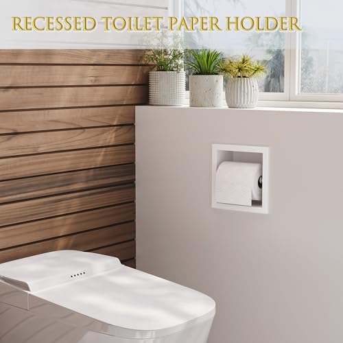 Neodrain Recessed Toilet Paper Holder, White Stainless Steel Built-in Tissue Paper Roll Holder, Roll Paper Holder for Bathroom Wall - color: White, size: 6X6In