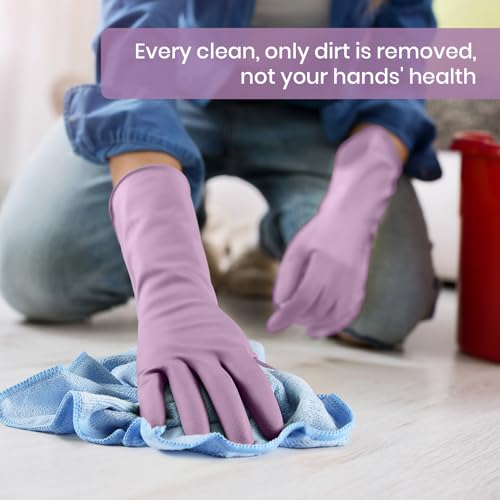 Rubber Cleaning Gloves for Dishwashing, 4 Pairs Reusable Kitchen Gloves for Washing Dishes and Household Cleaning, Purple Dish Gloves with Flocked Lining and Non-Slip Grip, Pefect for Woman Men - M - color: Purple, size: Medium