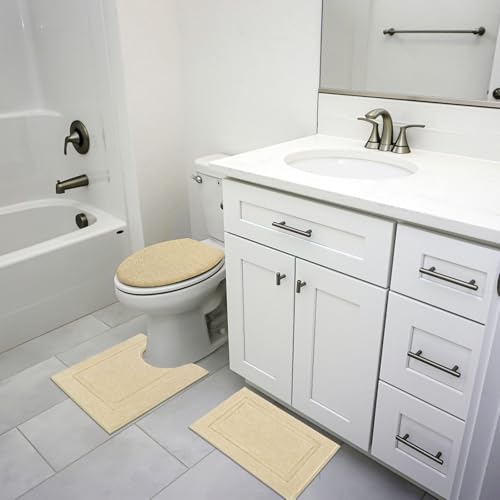 SHACOS Microfiber Bathroom Rugs Set of 3 with Toilet Lid Cover Non Slip | Washable Bath Mat Absorbent Bathroom Carpet 16"x24"+U Shape Toilet Rug 20"x24"+Toilet Lid Cover 19"x21", Beige - color: Beige, size: 16"x24"+U-Shape 20"x24"+Lid Cover 19"x21"