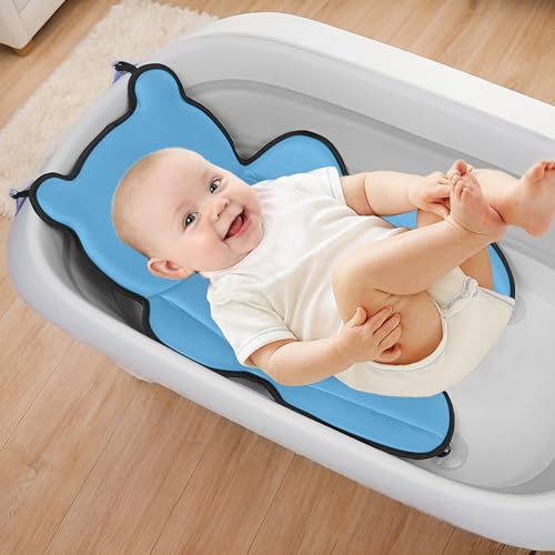 Infant Baby Bath Cushion,Fits Inside Most Baby Bathtubs, Breathable Soft Baby Bath Support Seat,Baby Bath Pad Bath Pillow for Bathtub,Newborn Bath Mat with 4 Suction Cups (Blue) - color: Blue