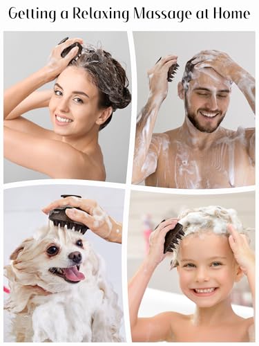 HEETA Scalp Massager Hair Growth, Soft Silicone Scalp Scrubber Shampoo Brush for Exfoliation, Dandruff Removal & Head Massage Stress Relax, Wet & Dry Use for Thick, Thin Hair Care, Dark Brown - color: Dark Brown