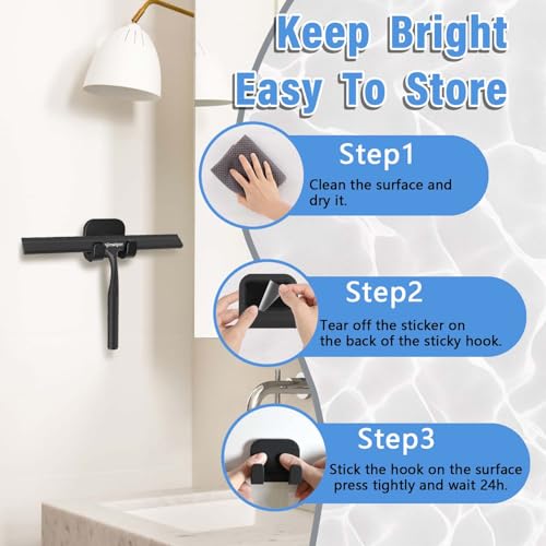 Shower Squeegee for Glass Doors, 10 in Bathroom Squeegee with Adhesive Hook | Ergonomic Glass Squeegee for Tile Shower Walls, Floor, Window, Car Cleaning - Streak-Free & No-Squeak, Silicone Squeegee Tool - color: Matte Black