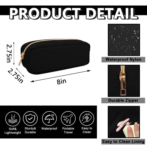 UIXIZQ Waterproof Small Pencil Case Makeup Bag for Purse,Cute Pencil Pouch Preppy Nylon Makeup Brush Holder with Zipper,Girls Portable Storage Case Small Pen Bag for Office(Slim-Black) - color: Black, size: Slim