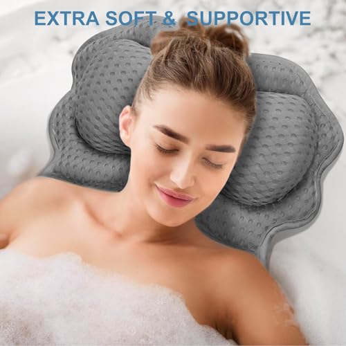 SetSail Bath Pillow, Relaxing Bath Pillows for Tub Neck and Back Support Soft 4D Breathable Air Mesh Ergonomic Bathtub Pillow with 6 Strong Suction Cups and Hook Luxury Bathroom Accessories,Grey - size: Grey2