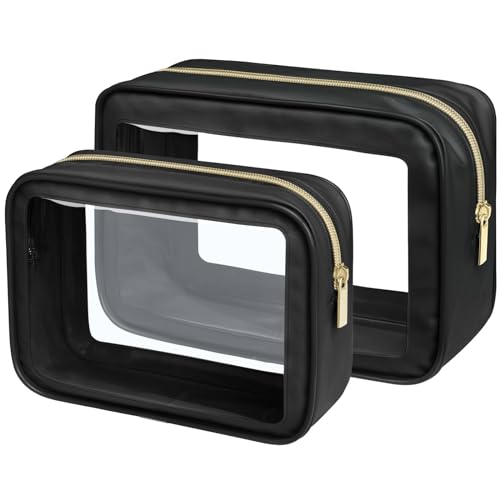 PACKISM Clear Makeup Bag Foldable - TSA Approved Toiletry Bag for Travel | Metal Zipper, Reinforced Seam, Water Resistant, Medium for Carry-on, Large for Checked Luggage, for Car Storage Organizer - color: 2 Pack Black, size: Hybrid Traveler (1 Large & 1