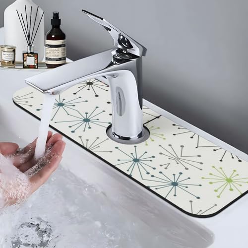 Mid Century Modern White Pot Dot 15" X 5.5" Kitchen Sink Splash Guard Faucet Faucet Guard Draining Mat Sink Splash Guard Faucet Kitchen Bathroom - color: Mid Century Modern White Pot Dot