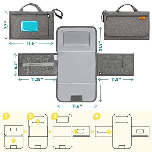 Kopi Baby Portable Diaper Changing Pad - Baby Diaper Changer Travel Bag with Wipes Pocket, Smart Design Portable Changing Mat, Infant Travel Station Kit, Gift for Newborn Girl & Boy - Grey, Modern - color: Grey, size: Modern