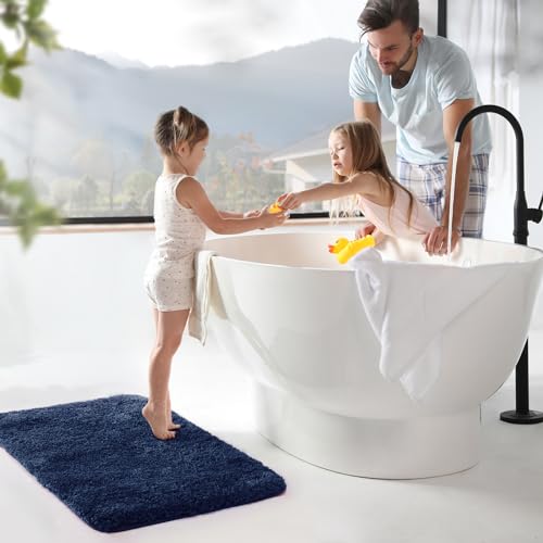 TECHMILLY Super Soft Shaggy Bathroom Rugs, Absorbent Thick Non Slip Microfiber Bath Rugs, Quick Dry Machine Washable Bath Mat for Bathroom Floor, Bathtub and Shower 17"x24" - color: Navy, size: 1'5" x 2' (Rectangular)