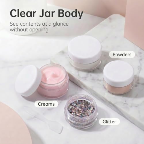 3 Gram Sample Jars with Lids, 25 Count Mini Cosmetic Containers - Makeup Travel Containers with Labels, Tiny Disposable Spatulas - color: White
