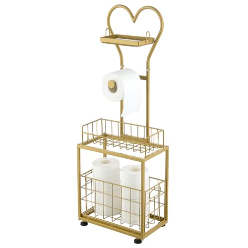 Freestanding Toilet Paper Holder, Drawer Style Storage Compartment, with Storage Shelf Reserve for Phone Tablet Magazine Bathroom Organizer (Gold) - color: Gold