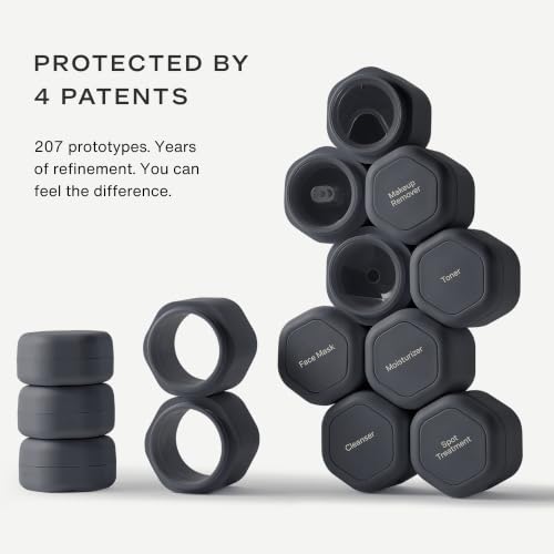Cadence Travel Containers - Daily Routine Capsule Set - Magnetic Containers with Lids,4 Flex Mediums (1.32oz) & 3 Flex Smalls (0.56oz) - Shampoo, Conditioner, Body Wash, Pills, & More - Charcoal - color: Charcoal