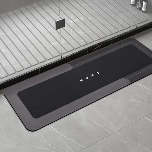 Housego Absorbent Bath Mat Magic Rug, Quick Drying Magic Bath Mat Non-Slip Floor Rug Rubber Backed for Bathroom Kitchen Shower Sink, Water Absorbent (1PC, 16.93''x50'', Black) - color: Black, size: 1'5" x 4'2" (Rectangular)
