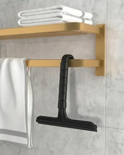 Silicone Shower Squeegee with Hook,Dual-Sided Design with Scraper & Scrub Surface, Shower Squeegee for Glass Doors (Dark) - color: Dark