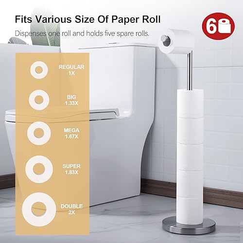 BAGNOLUX Bathroom Toilet Paper Holder Stand with Reserve, SUS304 Stainless Steel Rustproof Pedestal Tissue Roll Holder Heavy Duty, Brushed Nickel - color: Brushed Nickel