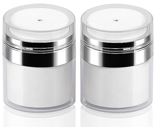 2Pack 50ml Airless Pump Jar - 1.7 Oz Moisturizer Pump Dispenser, Travel Lotion Container Vacuum Bottle for Skincare, Thick Moisturizer - size: 1.7 Ounces, style: 2 JARS