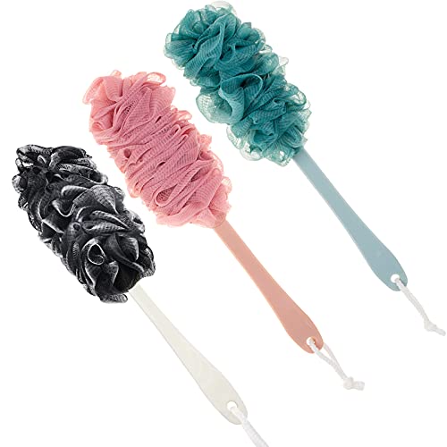 Back Scrubber for Shower, Loofah Long Handle Bath Body Brush, Soft Nylon Mesh Sponge On a Stick for Shower Men Women Kids Elderly, Exfoliating Scrub Cleaning Luffa for All Kinds of Skin - color: 3pack-mix2