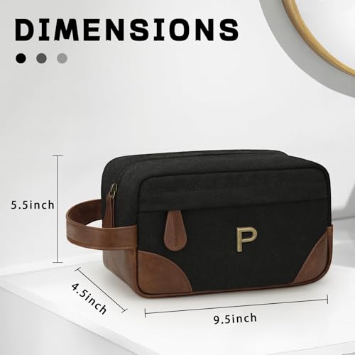 Personalized Toiletry Bag for Men - Initial Custom Travel Dopp Kit, Waterproof Shaving Bag with Large Capacity for Travel Essentials, Birthday Gifts for Him Dad Husband Boyfriend (P) - style: P