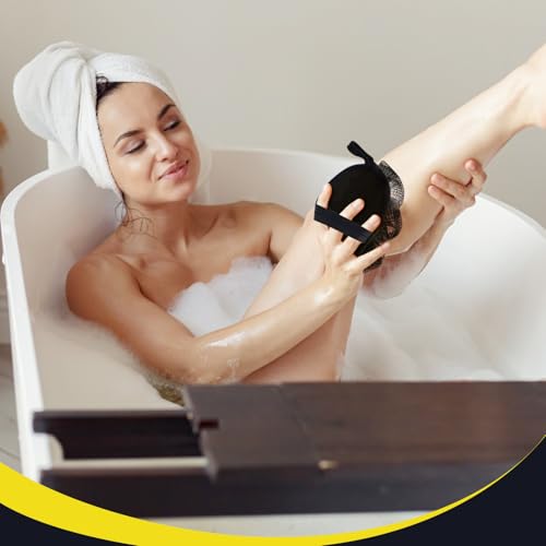 Boao 6 Pcs Bath Shower Pouf Sponge Mesh Pouf Shower Ball Exfoliating Body Sponge Pad Scrubber Glove with Flower Bath Ball (Black) - style: Black