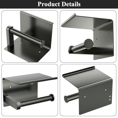 Tindbea Toilet Paper Holder with Phone Shelf + Towel Robe Hooks, Adhesive or Screw Wall Mounted Toilet Paper Roll Storage, Stainless Steel Bathroom Tissue Roll Holder (Polished Grey) - color: Polished Grey, size: Regular