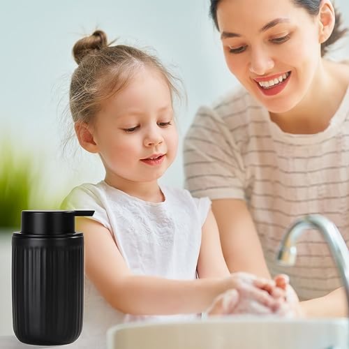 BosilunLife Dish Hand Soap Dispenser - Black Liquid Pump Soap Dispenser for Bathroom Decro 12oz Ceramic Kitchen Dish Dispenser with Rust-Proof Liquid Pump Modern Refillable Lotion Bottles - color: Black Lotion Pump
