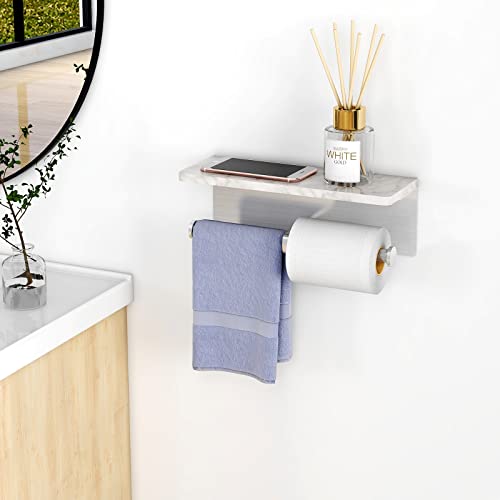 Brushed Nickel Toilet Paper Holder with Shelf, New Upgrade Double Toilet Paper Holder with Storage, Marble Roll Toilet Paper Wall Mount for Bathroom Washroom - color: Brushed Nickel Double