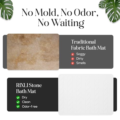 Diatomaceous Earth Stone Bathmat | Eco-Friendly XL Stone Bath Mat 18x24 Inch. Instant Dry Bathroom Mat with Sandpaper & Pads. Multiuse, Kitchen Counter & Dog Bowl Mat Arrow Style (2, White) - color: White