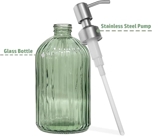 14Oz Green Soap Dispenser Bathroom - 2 Pack, Clear Glass Hand Soap Dispensers with Stainless Steel Pump, Refillable Dish Soap Dispenser for Kitchen, Countertop Soap Dispensers - color: 2 Pack - Green