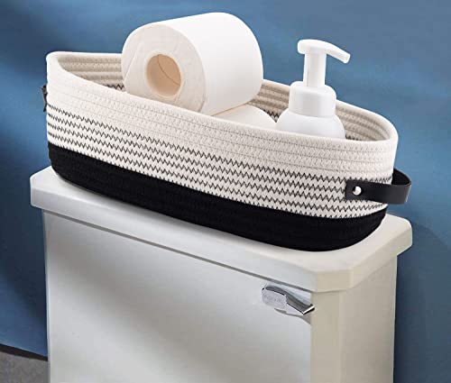 Cotton Rope Toilet Basket Bathroom Decor Baskets, Toilet Paper Holder Basket, Farmhouse Home Decor Organizing Small Baskets 13"x5.9"x4" Black - color: Black