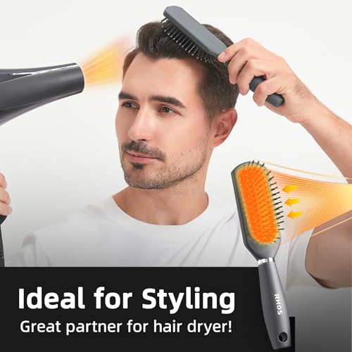 RHOS Hair Brush for Men - Detangler Hair Brush for Styling/Massage - Nylon Bristles with Cushion for Wet & Dry Hair, Bangs, Thin, Short Hair - Gray - color: 1 Pack-Grey with cushion