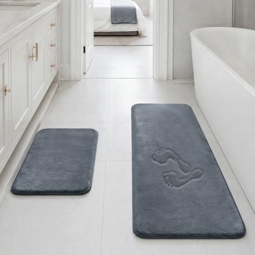 HUXMEYSON Bathroom Rugs Sets 2 Piece, Non-Slip & Quick Dry Bath Mat Set, Ultra Soft Velvet Bath Rugs for Bathroom, Toilet and Shower Floor, Grey - color: Grey, size: 17"x24"+20"x48"