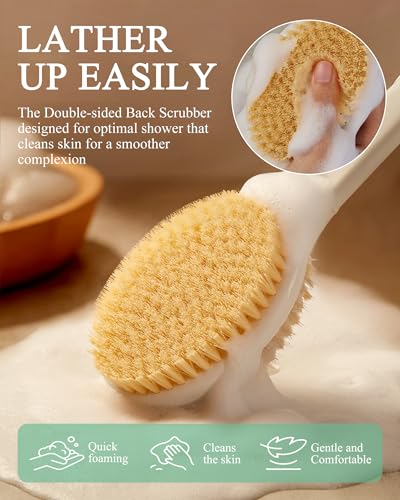 Shower Brush for Massage Dry Brushing: Back Scrubber for Shower with 18.1 in Anti Slip Long Handle - Bath Body Brush for Lymphatic Drainage Exfoliator Improving Skin Health for Women Men Elderly Green - size: Long Handle 18.1 in-Light Green