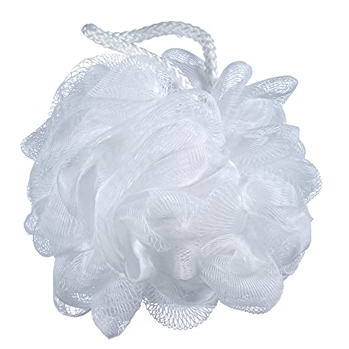 60g/pcs White Mesh Bath Sponge Pouf Shower Loofahs Shower Puff Pack of 4 (White) - color: White
