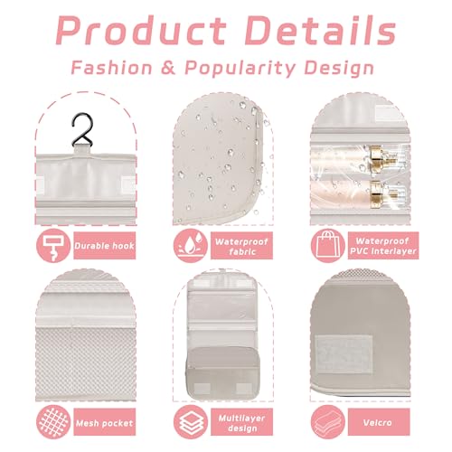Toiletry Bag Travel Bag with Hanging Hook, Waterproof Capacity Hanging Multifunctional Makeup Bag for Toiletries, Portable Cosmetic Bag Travel Organizer for Women and Men(Beige) - color: A3-Beige