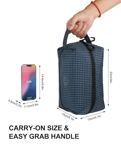 GOX Premium Plaid & Leather Travel Toiletry Bag with Reinforced Handles Cosmetic Organizer (9x5.1x5.1 inches) for Bathroom, Shaving, Makeup Essentials (Navy) - color: Navy