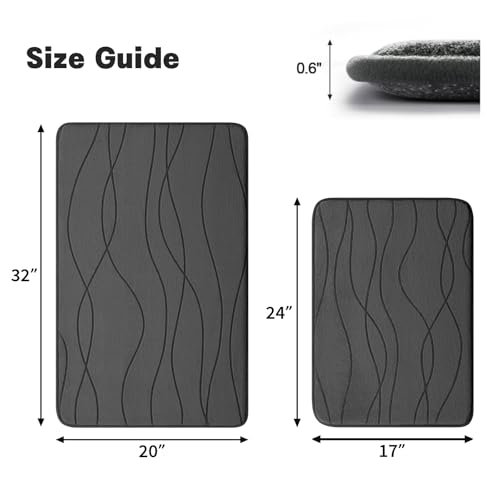 YIHOUSE Bathroom Rugs Set 2 Piece, Memory Foam Bath Mat Dark Grey | 17x24& 20x32, Ultra Soft, Absorbent, Non-Slip, Machine Washable, for Bathroom, Sink and Toilet - color: Dark Grey, size: 2'8" x 1'8" (Rectangular)