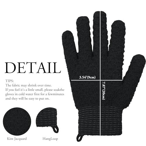 Exfoliating Bath Gloves 2 Pairs - Heavy Texture Body Scrub Gloves for Shower, Spa, Massage and Body Scrubs, Dead Skin Remover, Washing Gloves with Hanging Loop(Black2) - color: Black2