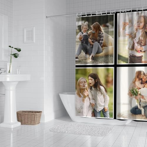 Personalized Shower Curtain Set Custom Photo Shower Curtains Modern Minimalist Home Bathroom Curtain Decor with 12 Hooks 72 Inch Wide * 72 Inch High - color: 4 Photo, size: 72"W x 72"L (Pack of 1)