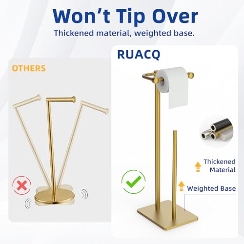 RUACQ Toilet Paper Holder Stand, Bathroom Toilet Paper roll Holder Free Standing with Storage for 4 Rolls, Post Pivoting Design, Stable Weighted Base, SUS304 Stainless Steel (Brushed Gold) - color: Brushed Gold, size: Free Standing with Storage